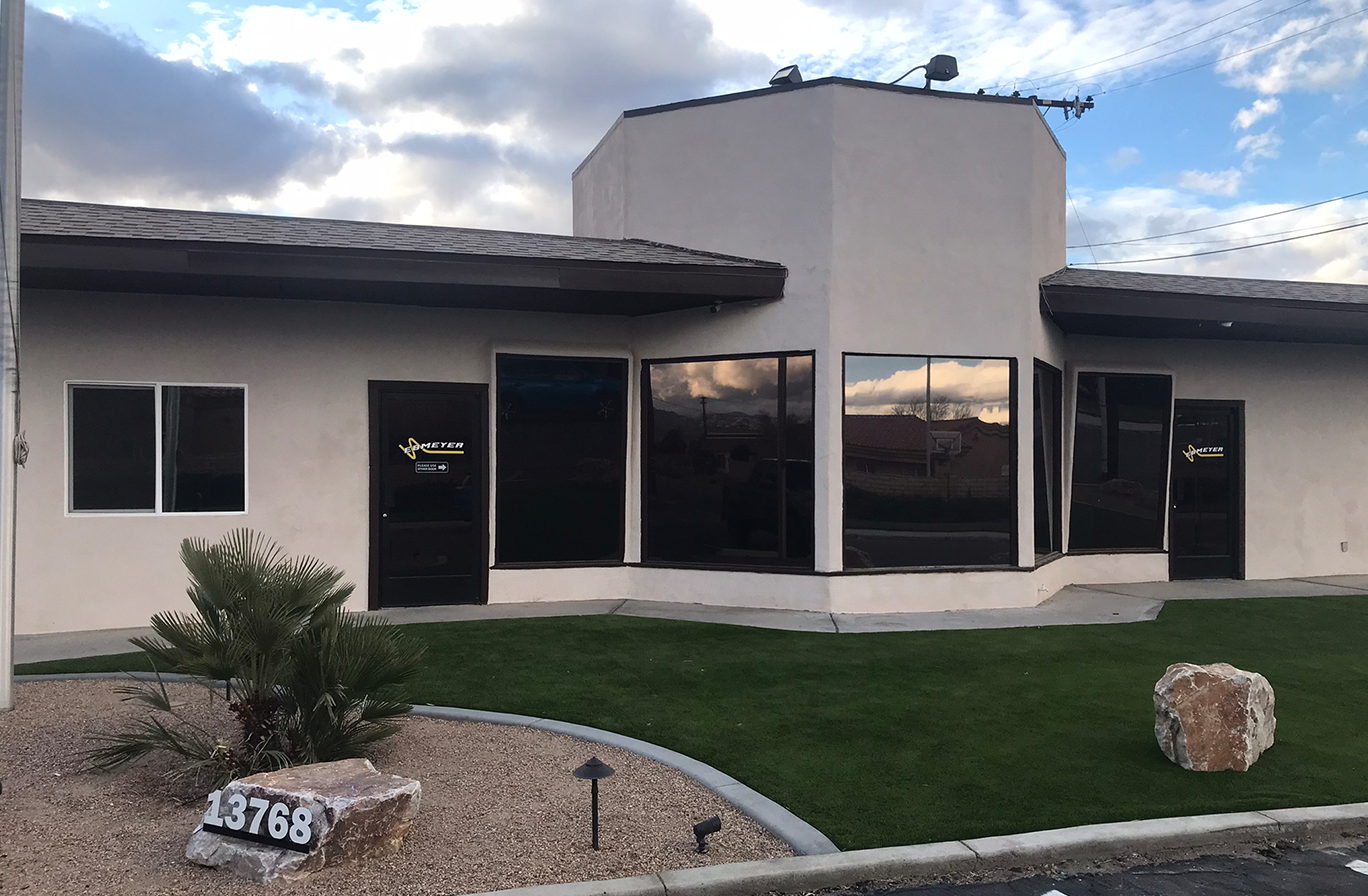 Office building exterior with landscaping