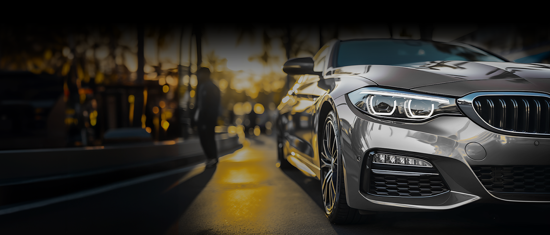 Sleek car on sunny street